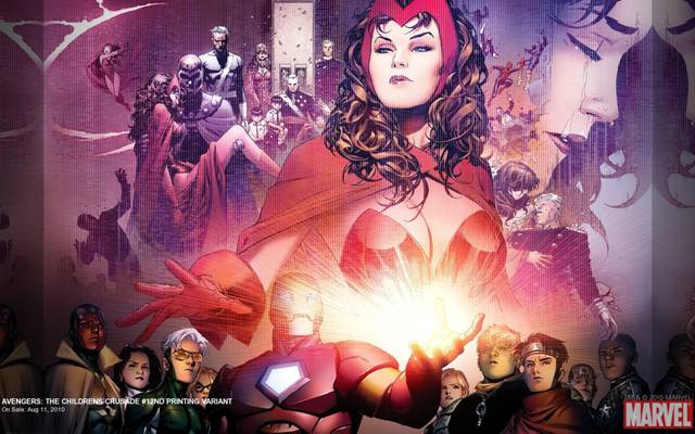 scarlet witch, iron man, vision (marvel comics), wiccan (marvel comics), speed (marvel comics), hulkling (marvel comics), kate bishop, spider-man, magneto (marvel comics), quicksilver (marvel comics), captain america, patriot (marvel comics), scarlet witch hd wallpaper
